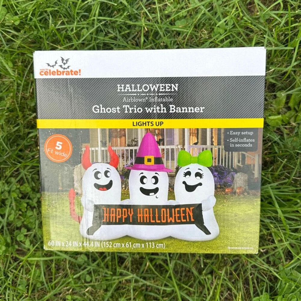 5ft Ghost Trio with Happy Halloween Banner Inflatable